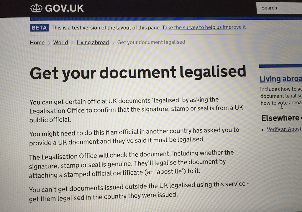 UK legalisation of documents for use in Spain